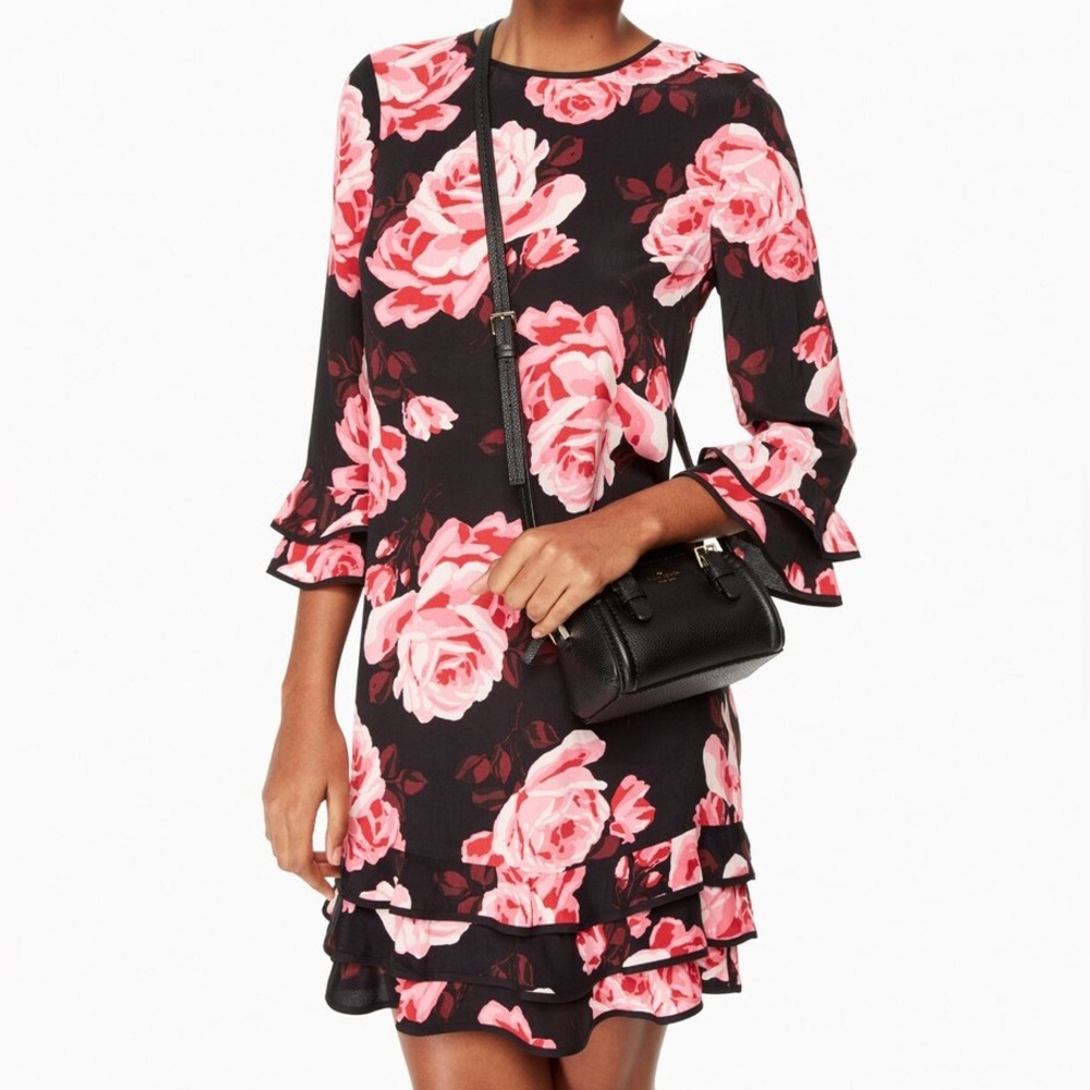 KATE SPADE LONG SLEEVE RUFFLE ROSE DRESS. - Picture 2 of 10